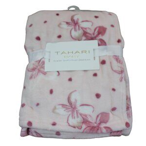 Tahari Baby Pink Flower Dot Floral Fleece Baby Blanket Infant Girls Soft NWT